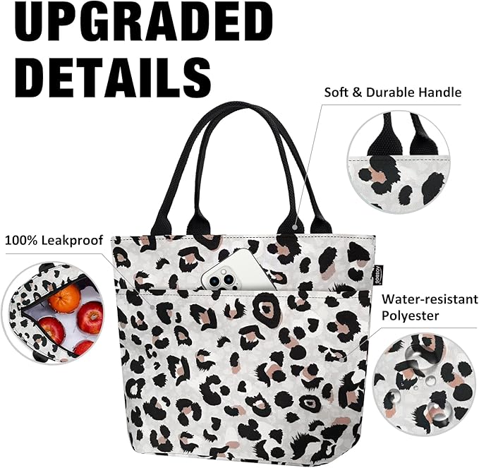 Aosbos Lunch Tote Bag, Insulated Lunch Box for Women, Leakproof Lunch Cooler Purse for Work, Leopard Print
