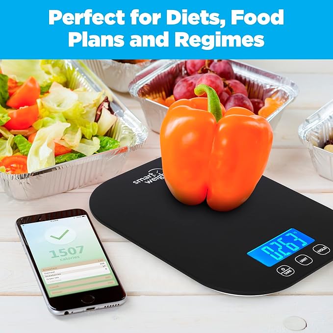 Smart Weigh Black Digital Kitchen Scale for Cooking, Weight Loss, Calorie Tracking, Baking, Food Portion Control, and Meal Prep - Accurate Measurements in Grams and Ounces