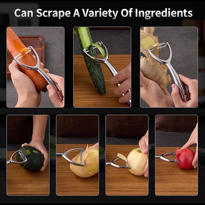 Vegetable Peeler, Stainless Steel Peeler for Kitchen, Apple Peeler Smooth Curved Handle, Double Blades, Ultra Sharp, Fruits & Veggie Peeler, Non Rustic and Non Toxic, Y Shap Kitchen Aid Peeler