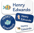 Personalized Daycare Name Labels for Kids (130 Labels) - Custom Waterproof Name Stickers for Clothing Tags, Water Bottles, Lunch Boxes and School Supplies (Water Animals)