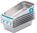 BIRDROCK HOME Stainless Steel Steam Table Pan - Hotel, Restaurant & Catering Supplies - 24 Gauge Steel, 2 qt Capacity - Meal Prep, Cooking, & Food Storage Container - 2.5" Depth, 1/4-Size (6 Pack)