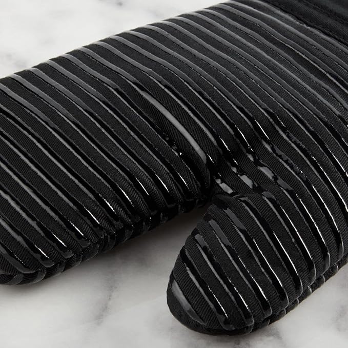 KitchenAid Quilted Cotton Terry Cloth Oven Mitt, Pot Holder, Kitchen Towel 4-Pack Set, Heat Resistant, Silicone Grip, Gift Set, Matte Black, 16"x26", 7"x13" & 7"x10"
