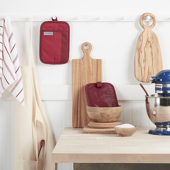 KitchenAid Beacon Two-Tone Non-Slip Pot Holder Set, Passion Red/Bordeaux, 7"x10", 2 Piece
