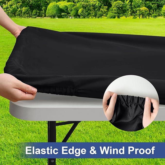 homing Rectangle Table Cloth Cover, Waterproof Polyester Elastic Fitted Tablecloth, Fits for 6 Foot Folding Tables, Washable Table Protector for Picnic, Camping, Outdoor (Black, 30" x 72")