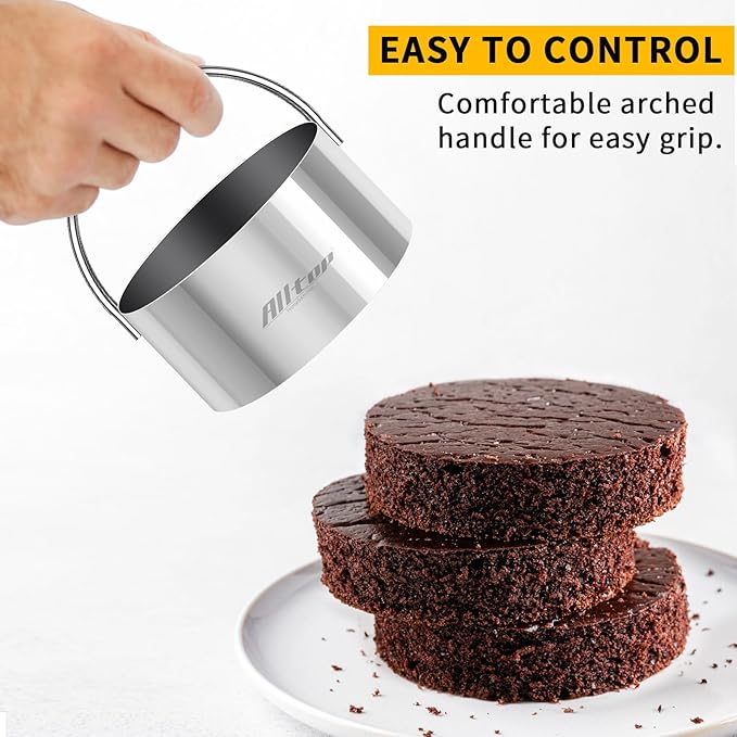 ALLTOP 5 Pieces Circle Biscuit Cutter,Professional Stainless Steel Round Cookie Cutters Tool with Ring Handle for Baking Pastry Doughnut
