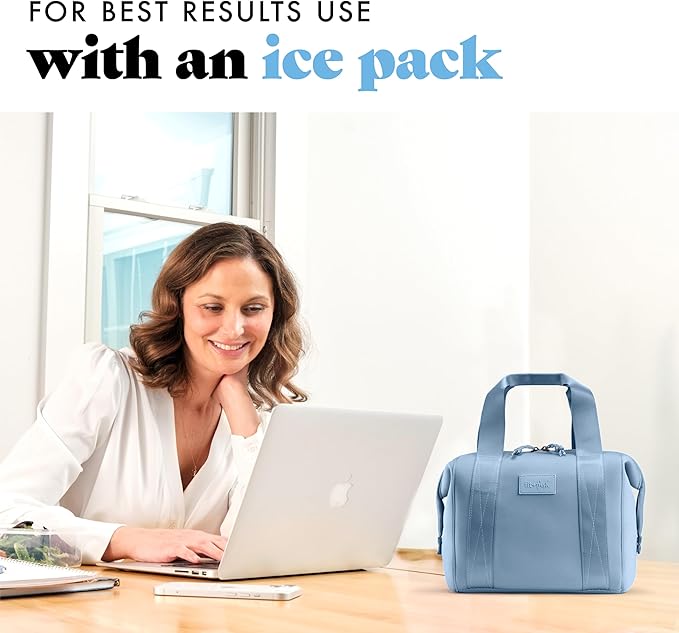 Fit & Fresh Remi Neoprene Lunch Bag For Women - Meal Prep Kit with Containers & XL Ice Pack, Self Insulating Neoprene-like Material, Machine Washable Lunch Bag, Tear-Resistant, Stain-Resistant, Slate