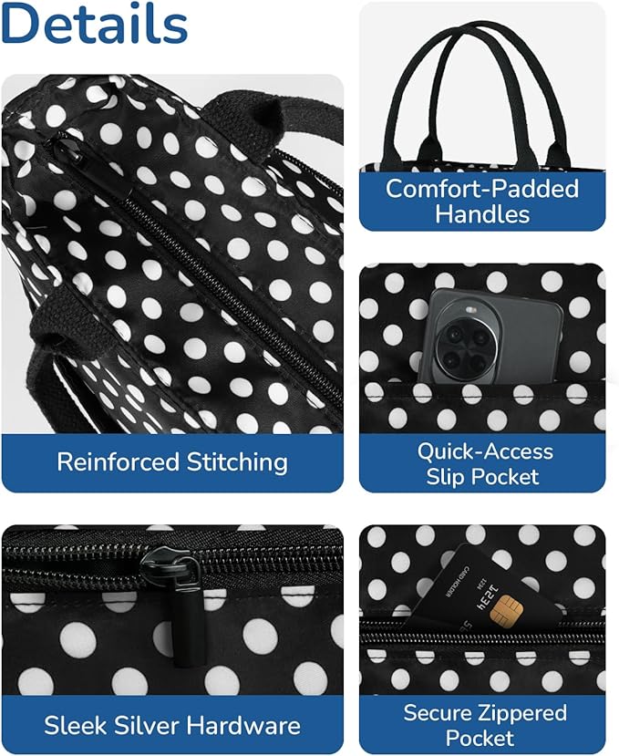 Aosbos Lunch Tote Bag, Insulated Lunch Box for Women, Leakproof Lunch Cooler Purse for Work, Polka Dot