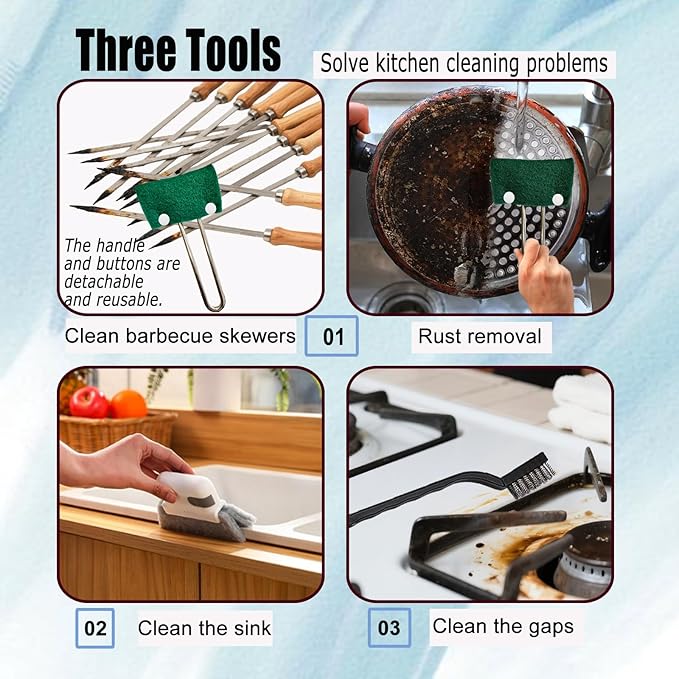 16PCS Kitchen Utensils Set with Scouring Pads,Mini Wire Brushes,Reusable & Durable Cleaning Tools for Household and Kitchen