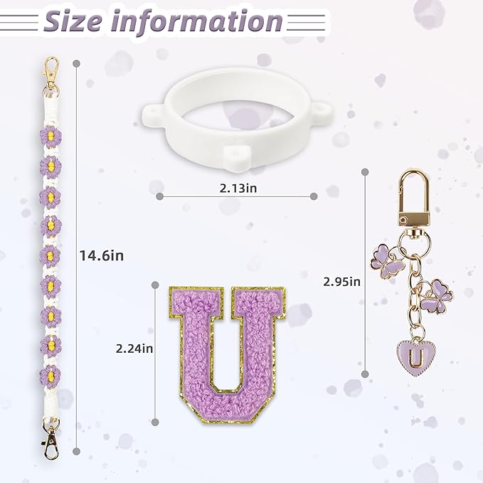 Cute Letter Charm Set Compatible with Owala Water Bottle 24 oz, 32 oz, 40 oz, Owala Kids, Owala Coffee Tumbler, Owala FreeSip – Includes Handle Strap, for Owala Accessories & Stanley Cup Accessories