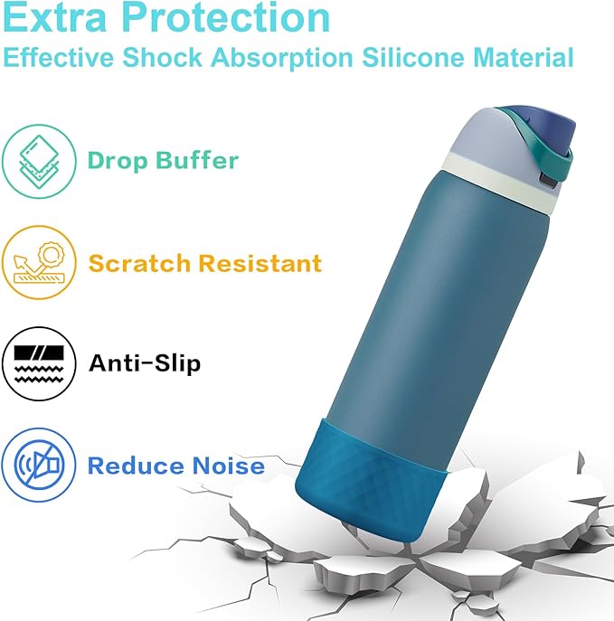 2PCS Silicone Water Bottle Boot for Owala 32oz, Protective Bottom Bumper Anti-Slip Sleeve for FreeSip, Twist, and Flip Stainless Steel Bottles, Dishwasher Safe and BPA Free(Dark Blue)