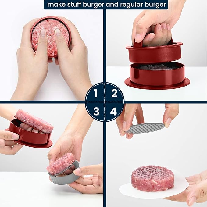 Hamburger Press Patty Maker Freezer Containers - 100 Patty Papers All In One Convenient Package, 10 Piece Set Hamburger Patty Mold, Essential Tool to Make Stuffed Burger Patty Maker, Great BBQ Gift
