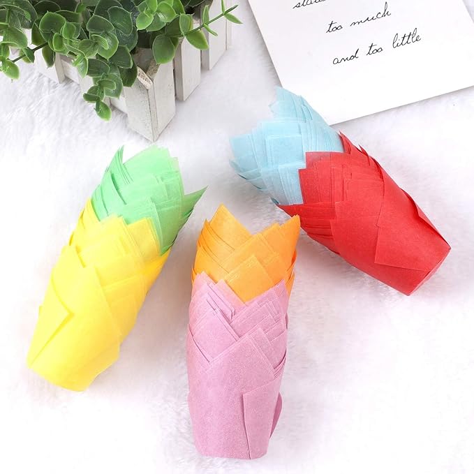 Ruisita 150 Pieces Mini Baking Cups Tulip Baking Cups Cupcake Liners Muffin Liners for Wedding, Birthday, Baby Shower Parties, 6 Colors (Multicolor 1)