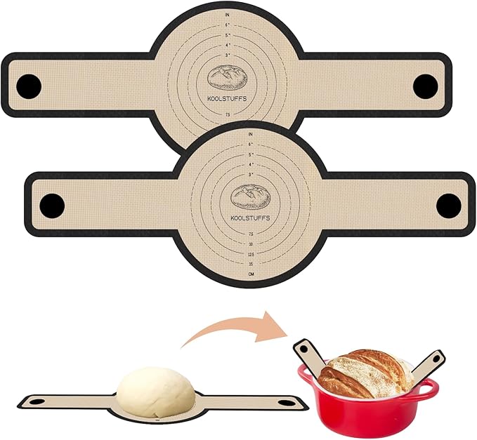 Silicone Bread Sling for Dutch Oven, 2 PCS Non-Stick & Easy to Clean Reusable Silicone Bread Baking Mat with Long Handles, Easy Transfer Sourdough