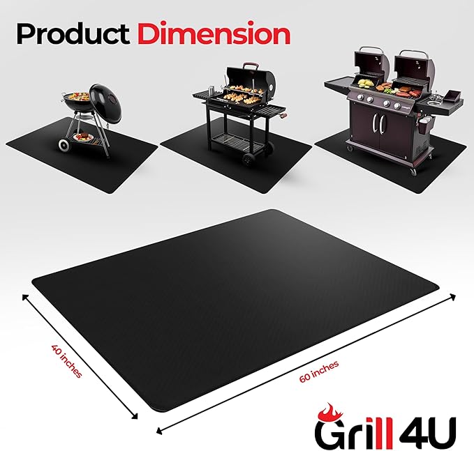 Extra Large BBQ Grill Mat 60x40, Heavy-Duty, Non-Stick, Reusable, and Easy-to-Clean, Under Grill Mats for Outdoor Grill Deck Protector, Griddle Mat for Blackstone Grill Pad, Fireproof Patio Mat