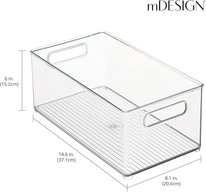 mDesign Deep Plastic Kitchen Storage Organizer Container Bin for Pantry, Cabinet, Cupboard, Shelves, Fridge, or Freezer - Holds Dry Goods, Sauces, Condiments, Drinks, 2 Pack, Clear
