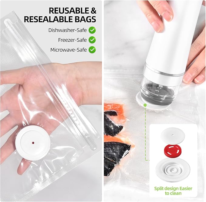 Vacuum Sealer for Food, with 15 Reusable Vacuum Bags, Handheld Vacuum Sealer with Auto-Stop、Detachable Filter and Visible Water Tank, Seal Meal Saver