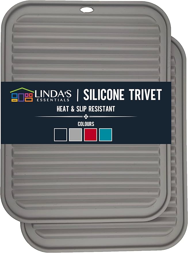 Silicone Trivets for Hot Dishes, Pots, Pans (2 Pack) - Heat-Resistant Pot Holders for Kitchen Countertop Mats - Silicone Trivet Mat (9 x 12 Inch) - Multipurpose Counter Pads (Grey)