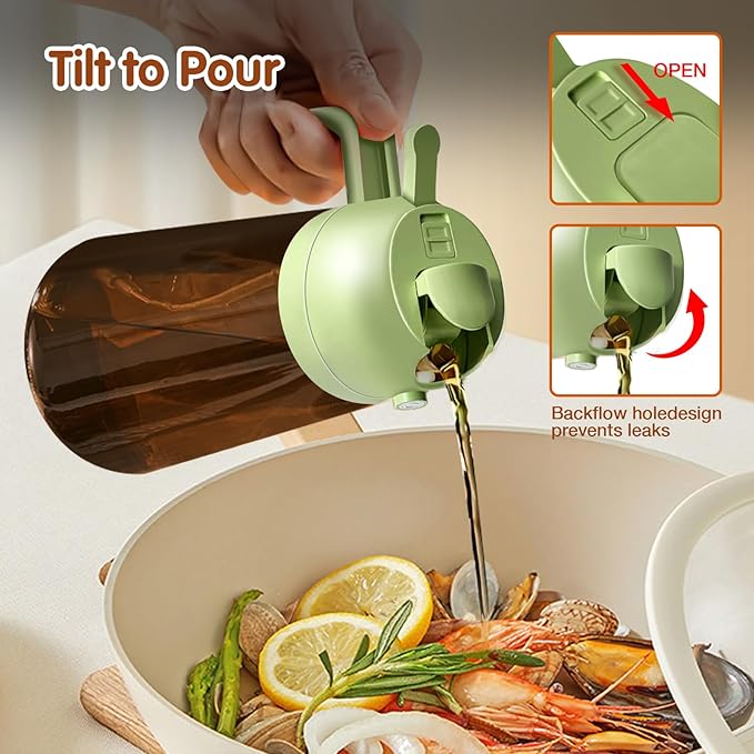 YARRAMATE 16oz/470ml Light Blocking Oil Sprayer for Cooking with Stickers, Food-Grade 2 in 1 Olive Oil Dispenser Bottle for Kitchen, Premium Dark Amber Glass Oil Bottle for Air Fryer, BBQ(Green)