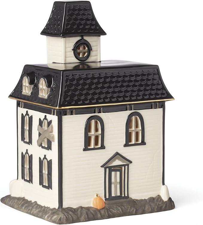 Lenox Vintage Halloween Light-Up House Figurine, 9.25-Inch, Porcelain Haunted House, Halloween Decor Indoor, Fall Decor, Spooky Indoor Decorations (1 Light-Up Figurine) 3 AAA Batteries Not Included