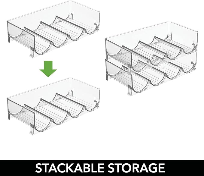 mDesign Plastic Free-Standing Stackable Bottle Storage Rack, for Kitchen Countertop, Fridge, Freezer; Organizer for Water Bottles, Sports Drinks; Ligne Collection, 2 Pack - Store 8 Bottles - Clear