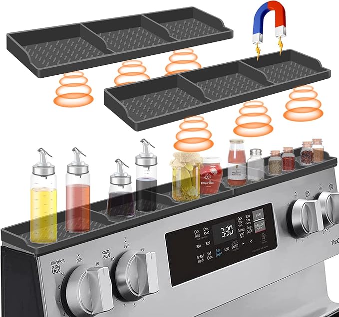 Stove Top for Silicone Shelf,30 Inch Magnetic Shelf Over the Stove Spice Rack,Kitchen Shelf for Above Stovetop Organizer Magnet Flat Back of Stove-Dark Grey