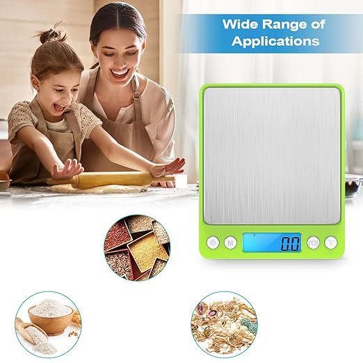 Digital Scale, 3000g, 0.01 Ounces, 0.1 Grams Accuracy Mini Kitchen Food Scale with 2 Trays, Pocket Scale for Jewelry, Coffee, LCD Display, Tare Function, Stainless Steel