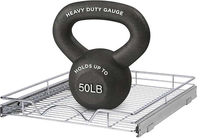 HOLDN’ STORAGE Pull Out Cabinet Organizer, Heavy Duty Caddy w/Lifetime Limited Warranty - 28”W x 21”D - Requires At Least 29-1/4” Cabinet Opening, Steel Metal Cabinet Drawers Slide Out, Chrome
