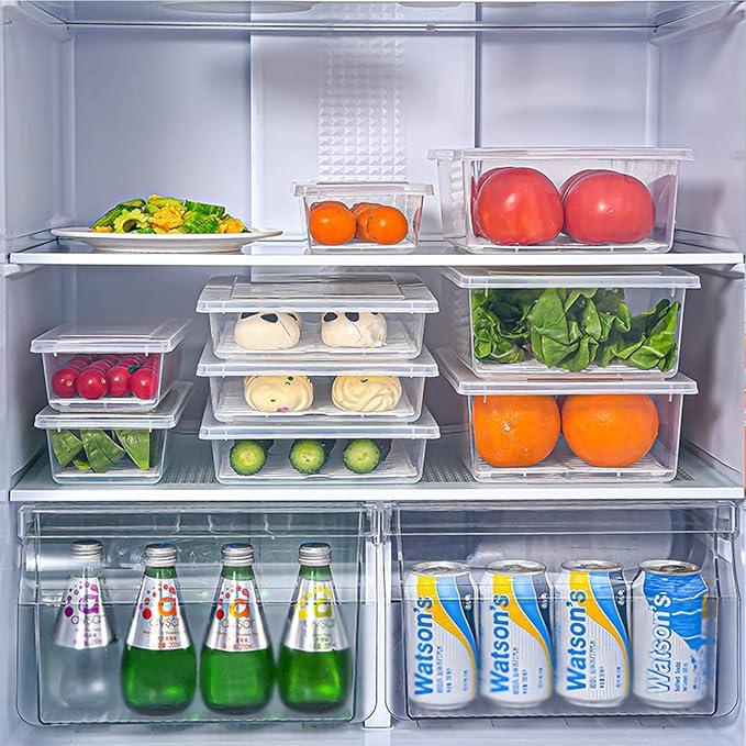 Food Storage Container, Plastic Food Containers with Removable Drain Plate and Lid, Stackable Portable Freezer Storage Containers - Tray to Keep Fruits, Vegetables, Meat (X-Large(4PCS))