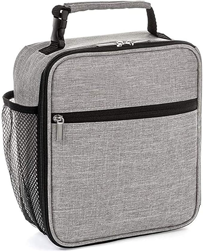 Insulated Lunch Bag, Leakproof Portable Lunch Box for Women Men Boys Girls, Large Capacity Cooler Bag with Handle and Bottle Pocket for Office School Camping Hiking Outdoor Beach Picnic (Grey)