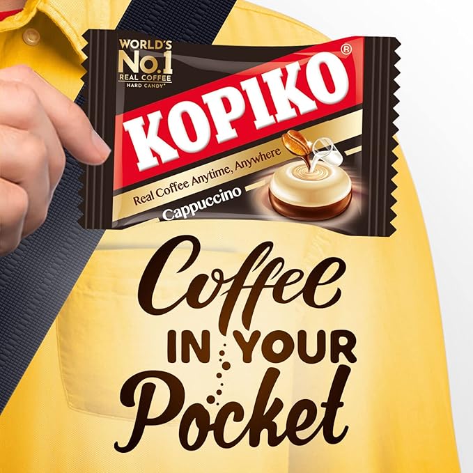 Kopiko Cappuccino Candy – Bold-Tasty Hard Candy from Indonesia with Real Coffee Extract – A Satisfying Boost for On-the-Go Energy (2-Pack 4.23oz Each)