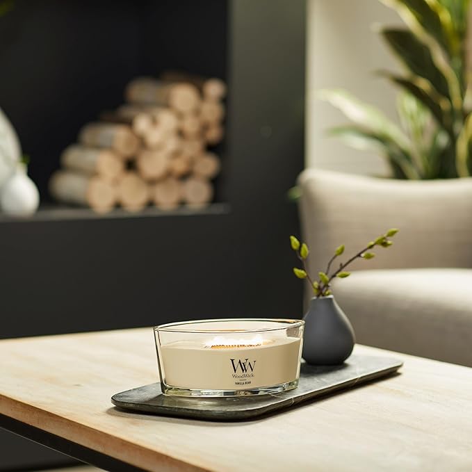 WoodWick Vanilla Bean Holiday Candle Gifts for Women and Men, 16 oz Ellipse Candle with Crackling Wick