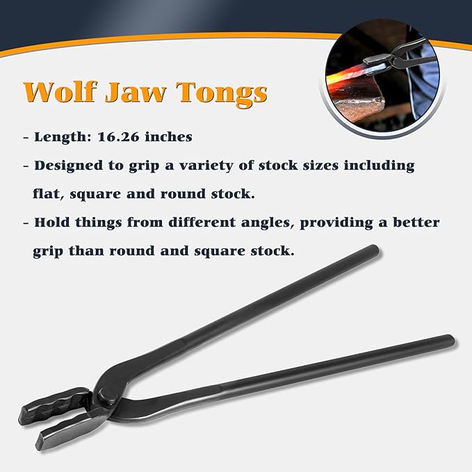 Blacksmith Tongs Knife Making Tongs Set V-Bit Blade Tongs, Flat Tongs, Blade Tongs, Wolf Jaw Tongs, Assembled Blacksmithing Bladesmith Steel Forge Tongs (4PCS)
