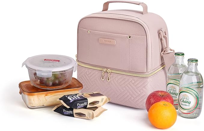 TOURIT Lunch Bag Women Double Deck Lunch Box Insulated Lunch Cooler for Women Men Work, Pink