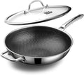 Wok pan,Hybrid 13 inch Wok with Lid, PFOA Free Cookware,non stick Stainless Steel Woks & Stir-fry pans Nonstick, Dishwasher and Oven Safe, Works on Induction