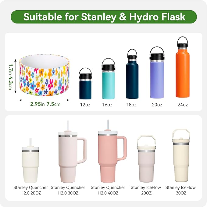 Silicone Boot for Stanley Quencher Tumbler 20/30/40 oz & Stanley IceFlow 20/30oz,Owala 24/40 oz, Cup Boot Sleeve 40oz Bottom Protector for Bottom Size 2.8-2.95" Cups & Bottles BPA-Free(Colorful Flower
