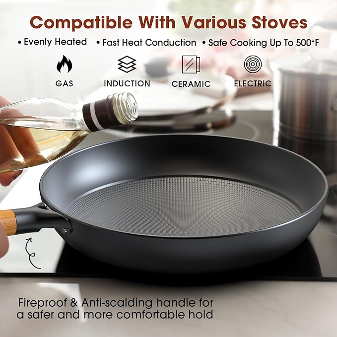 imarku Non Stick Frying Pans - 8 inch & 10 inch Frying Pan Nonstick Set, Honeycomb Lock Oil Cast Iron Skillets, Dishwasher Safe, Induction Compatible, Detachable Handle Pans, Best Gifts