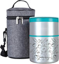 Lille Home Vacuum Insulated Stackable Stainless Steel Thermal Lunch/Snack box, 2-Tier Bento/Food Container with Lunch bag, Smart Diet, Weight Control, 32 Ounces, Blue