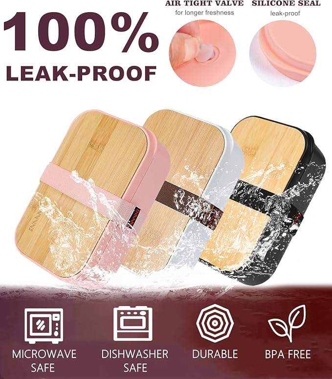 Bento Box Adult Lunch Box Containers - Japanese, Natural Bamboo Lid, Microwave safe, Dishwasher Safe, Small, Bpa free, Women, Cutlery & Chopsticks