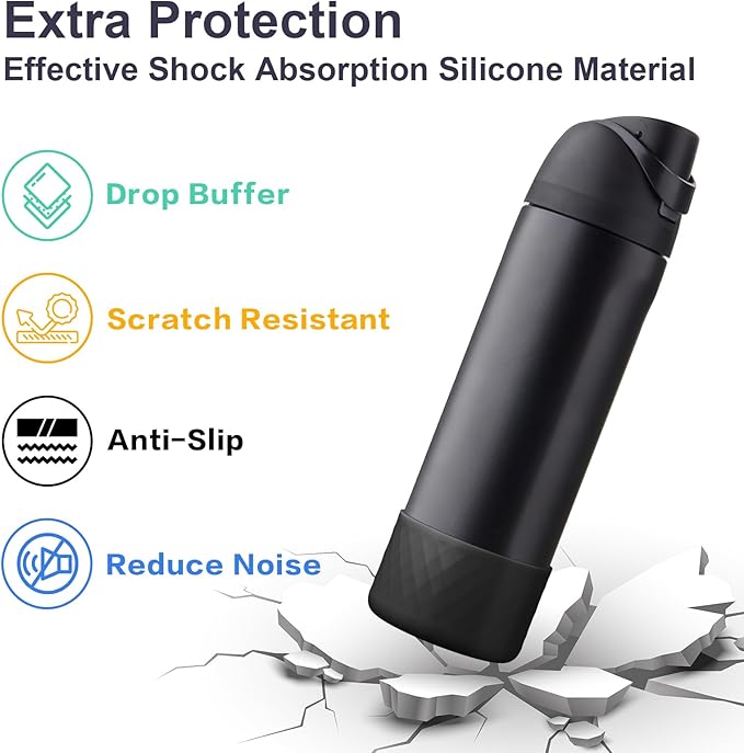 2PCS Silicone Water Bottle Boot for Owala 24oz, Protective Bottom Bumper Anti-Slip Sleeve for FreeSip, Twist, and Flip Stainless Steel Bottles, Dishwasher Safe and BPA Free(Black)