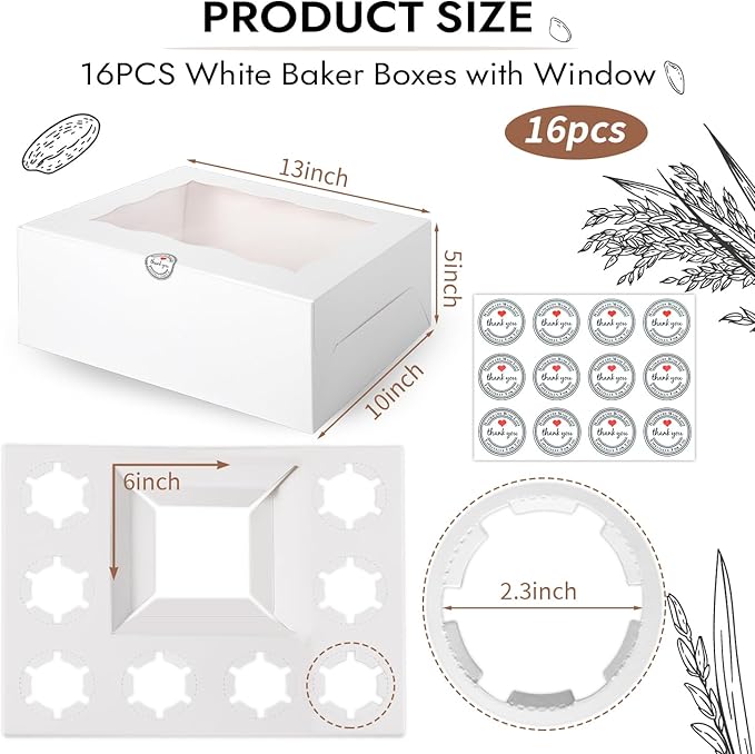 JCD 16 Pcs Cake and Cupcake Combo Bento Boxes with Clear Lid and 8 Cupcake Holes for Vanlentine Wedding Birthday Party Bakery Baking Supplies (1+8/16Pcs)