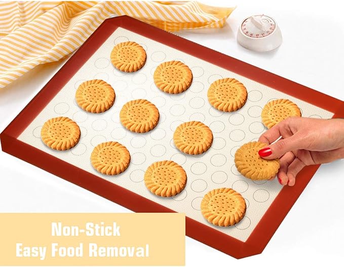 Wildone Baking Sheet with Silicone Mat Set, Stainless Steel Cookie Pan with Baking Mat, Size 16 x 12 x 1 Inch, Set of 4-2 Sheets + 2 Mats