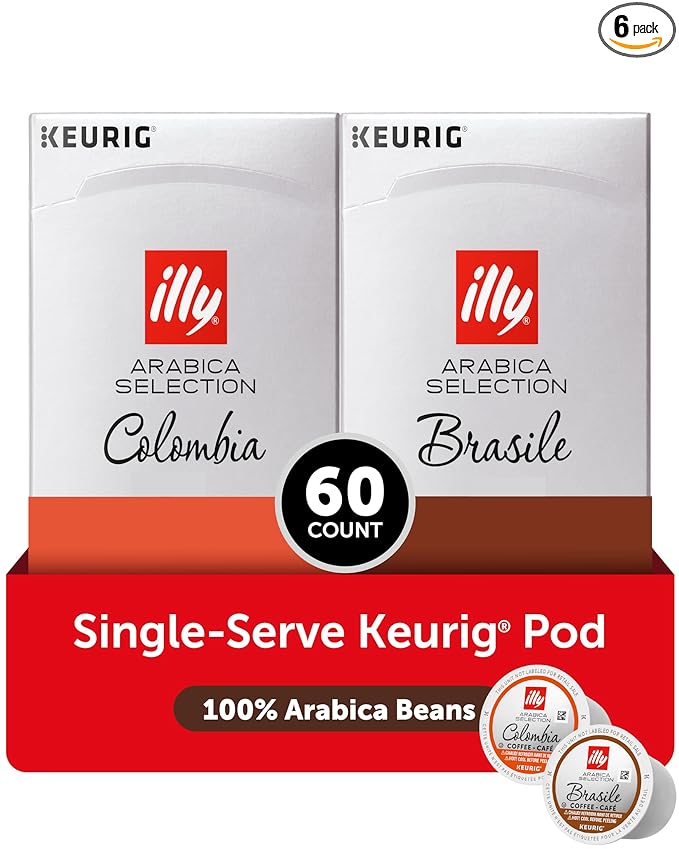 Illy Coffee K-Cups - Compatible Pods for Keurig Coffee Maker - Brasile & Colombia - Single Origin Roasts - Variety - 10 Count (Pack of 6)