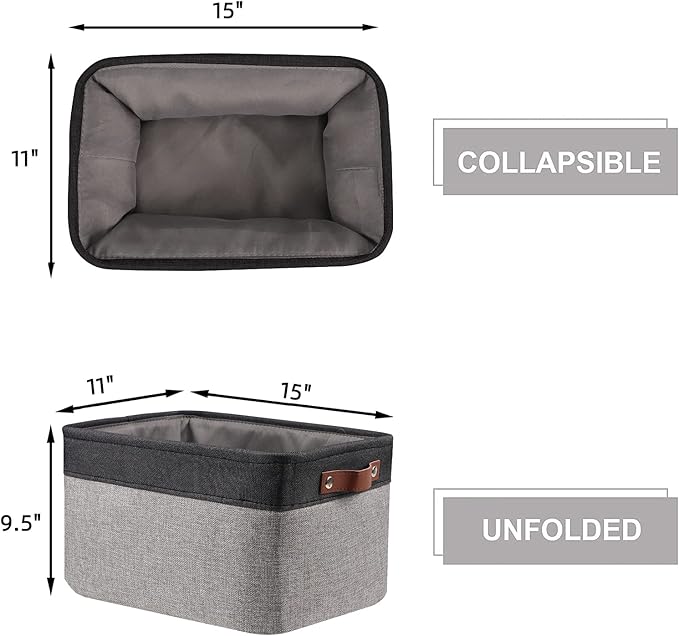 HNZIGE Storage Basket Bins(3 Pack) Large Collapsible Storage Baskets for Organizing Shelf Closet Bedroom, Perfect Storage Bin with Handles for Closet, Clothes, Toy?Black & Gray, 15" x 11" x 9.5")