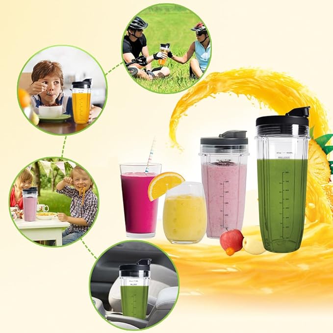 24OZ Replacement Blender Cup with To-GO Lids for Ninja, 2-Pack Replacement Parts Compatible with Ninja BL450 BL456 BL480 BL482 BN401 BN751 BN801 SS151 SS401