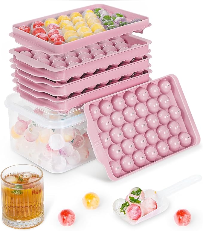 3 Pack Ice Trays for Freezer, 99 PCS Ice Cube Tray with Lid and Bin, Round Ice Cube Mold, Circle Ice Maker for Chilling Drinks (1 inch, Pink)