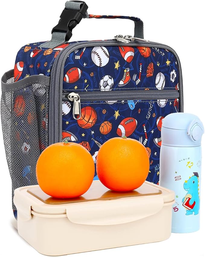 FlowFly Lunch box Insulated Soft Bag Mini Cooler Back to School Thermal Meal Tote Kit for Girls, Boys (Football)
