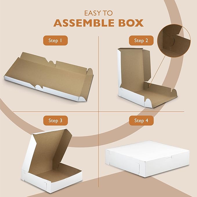 [25 Pack] White Pie Boxes 10x10x2.5" Square Bakery Boxes for Cookies, Cheesecake, Chocolate Covered Strawberries, Dessert, Macaroon, Bread Bulk Paper Cardboard Sweet Boxes for Surprises and Pastries