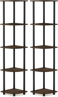 Furinno TURN-N-TUBE Corner Shelf Set of 2, 5-Tier Corner Bookshelf, Open Storage Shelves, for Organization and Storage, Living Room, Home Office, Garage, Columbia Walnut