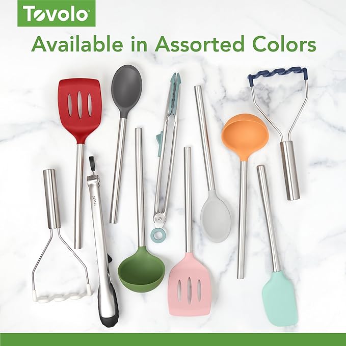 Tovolo Slotted Silicone Spatula Turner Slotted Stainless Steel Handle 10" Blue Slate Heat Resistant Non Toxic BPA Free Kitchen Utensil, Silicone Egg Pancake Flipper Metal Handle Turner for Cooking
