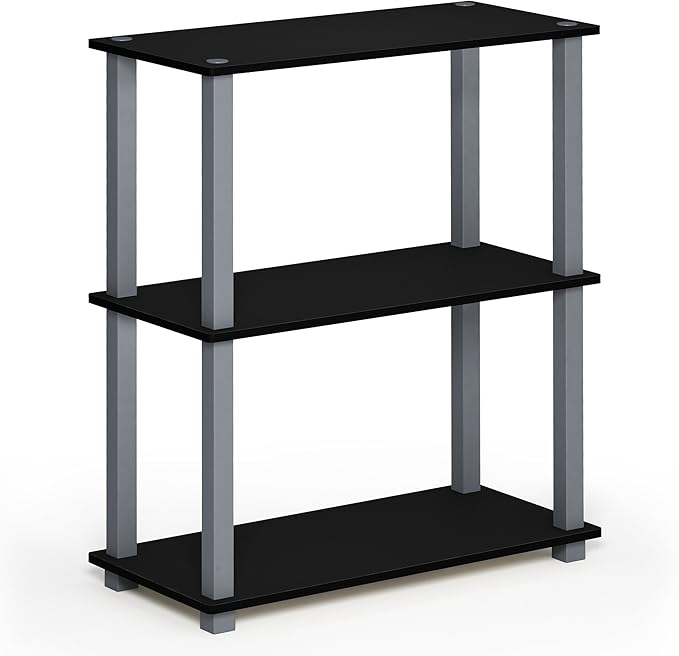 Furinno TURN-S-TUBE Storage Shelves Set of 2, 3-Tier Book Shelf, Corner Shelf, Toolless Open Shelves, Square Tubes, for Organization and Storage, Living Room, Garage, Home Office, Black